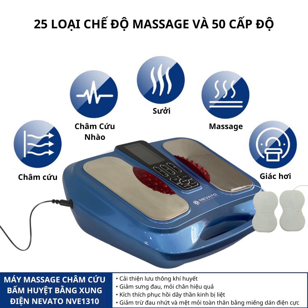Combo Máy Massage Châm Cứu Chân Và Toàn Thân Tăng Lưu Thông Khí Huyết Bằng Xung Điện Nevato NVE1310 Và 3 Hộp Cao Xoa Bóp