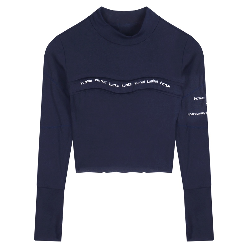 Áo Thun Nữ Ngắn Mỏng Cổ Cao In Chữ Mùa Thu Mới