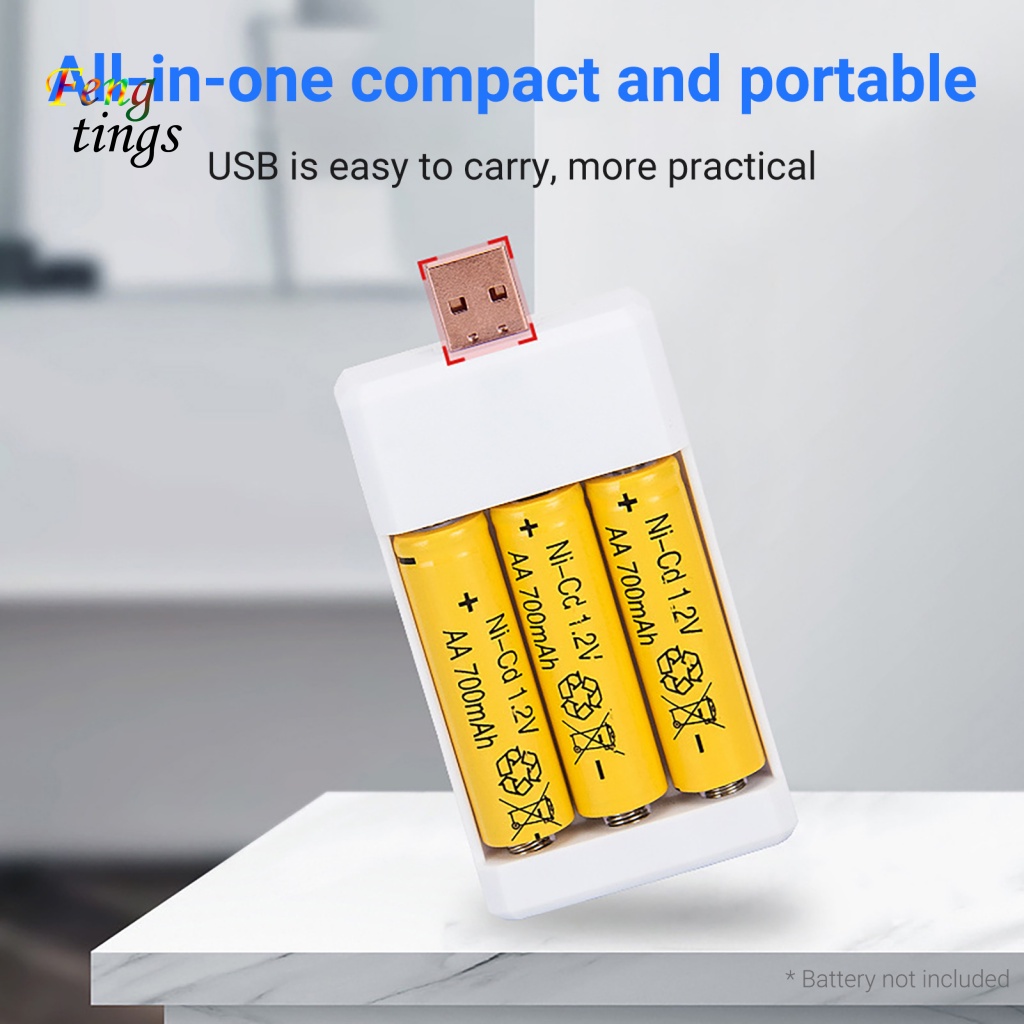 Cục Sạc Pin AA / AAA 3 Ngăn Siêu Nhẹ Với Cổng USB Cho Máy Ảnh