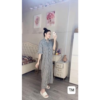 Đầm sơ mi caro dáng dài form rộng vải kate lụa ( kèm ảnh thật)