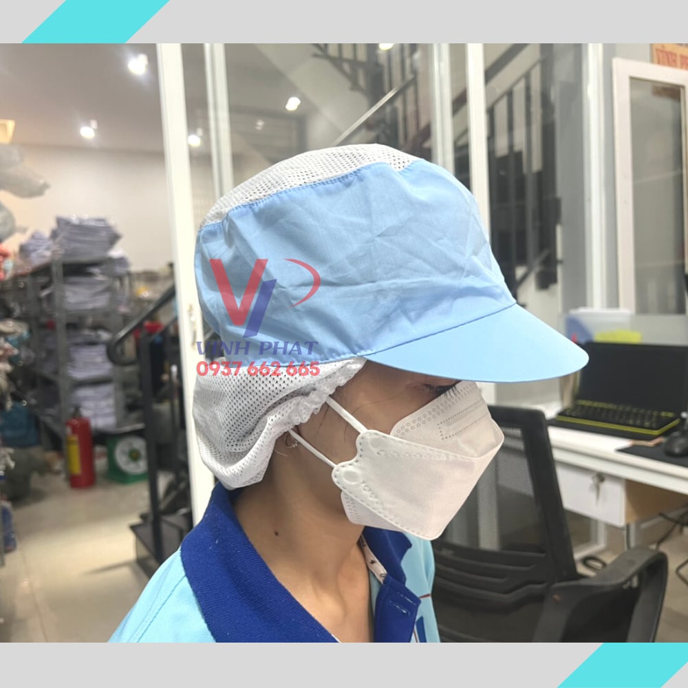 Nón Vải Lưới Dài Trùm Tóc Công Nhân SX Thực Phẩm, Thuỷ Sản Màu Trắng  - Mũ Lưới Dài Màu Trắng - Hình thật, có sẵn.
