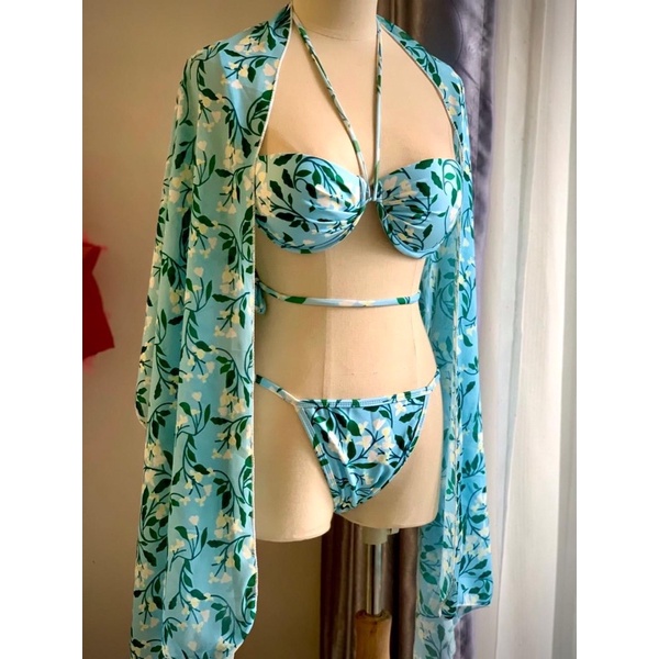 Bikini,đồ bơi set 3 mảnh hoa nhí có gọng mút đệm dày