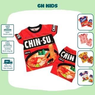 Đồ bộ cho bé họa tiết Mỳ tôm chất liệu thun lạnh mềm mịn mát in hình 3D được các bé yêu thích SIZE 5-25kg