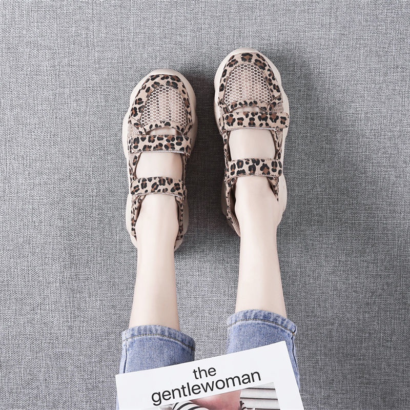 Xăng đan Mùa Hè 2021 Thoáng Khí In Họa Tiết Da Báo Phong Cách Hàn Quốc Dễ Phối Đồ Cho Nữ