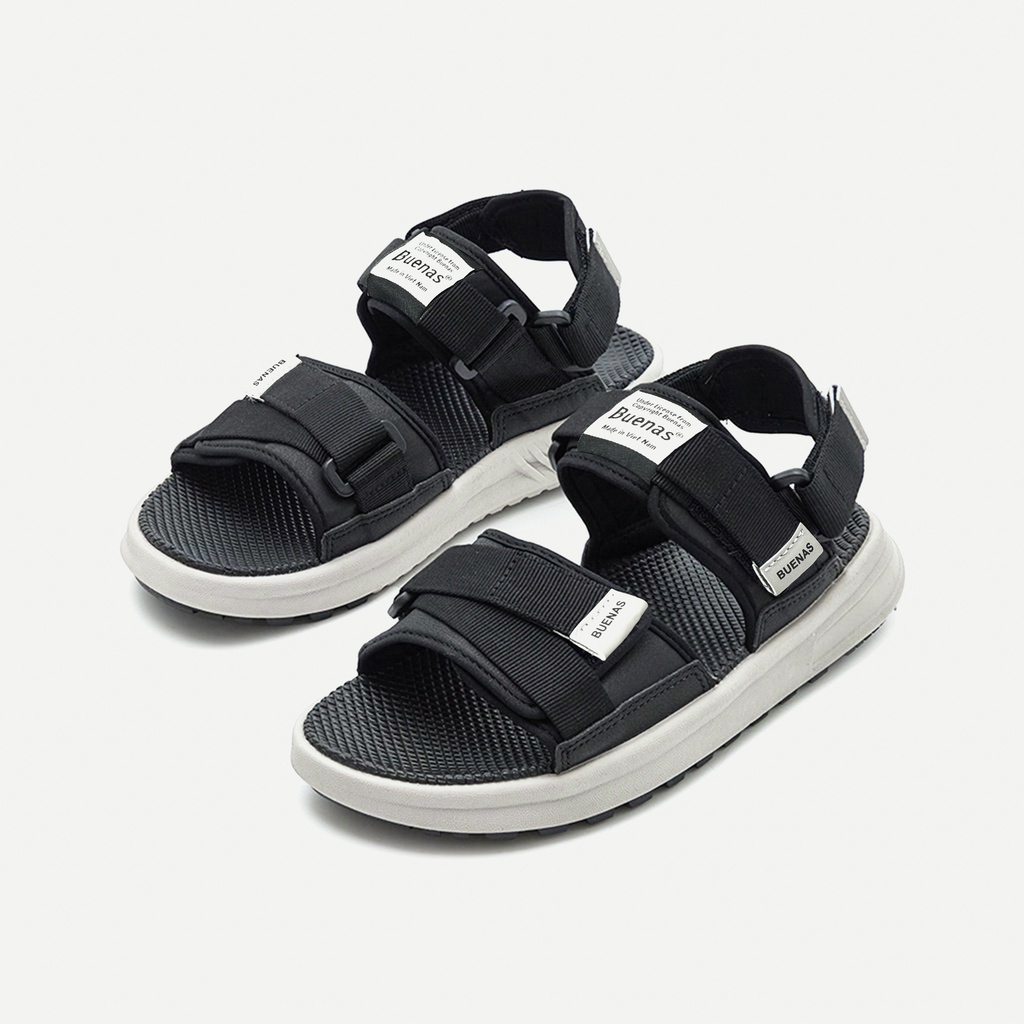 Giày sandal nam nữ unisex Buenas Sport SD-2628 màu đen - ghi học sinh quai hậu đế cao 3 phân