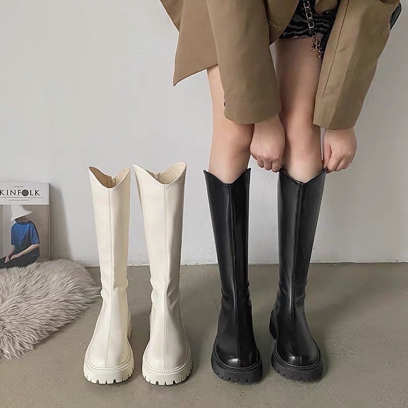Giày Bốt nữ cao cổ, boot nữ khóa kéo chất liệu da phong cách thời trang đế 5cm mẫu mới siêu đẹp (full box)