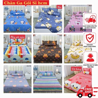 Bộ ga gối 1m4/1m6x2m cottonpolly trải giường nhiều mẫu lựa chọn, bộ drap giường 1m4/1m6x2m gồm 1 ga chun và 1 vỏ gối nằm