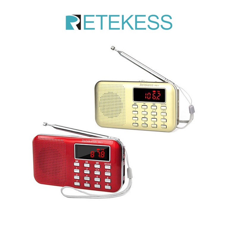 Radio Kỹ Thuật Số Retekess PR11 FM AM Kèm Máy Nghe Nhạc MP3 Màu Đỏ Hoặc Vàng Kèm Màn Hình Hiển Thị