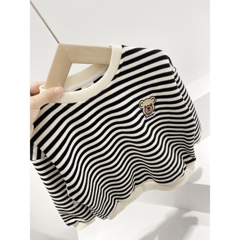 Áo Nỉ Dài Tay Họa Tiết Kẻ Sọc Thời Trang Thu Đông Cho Bé