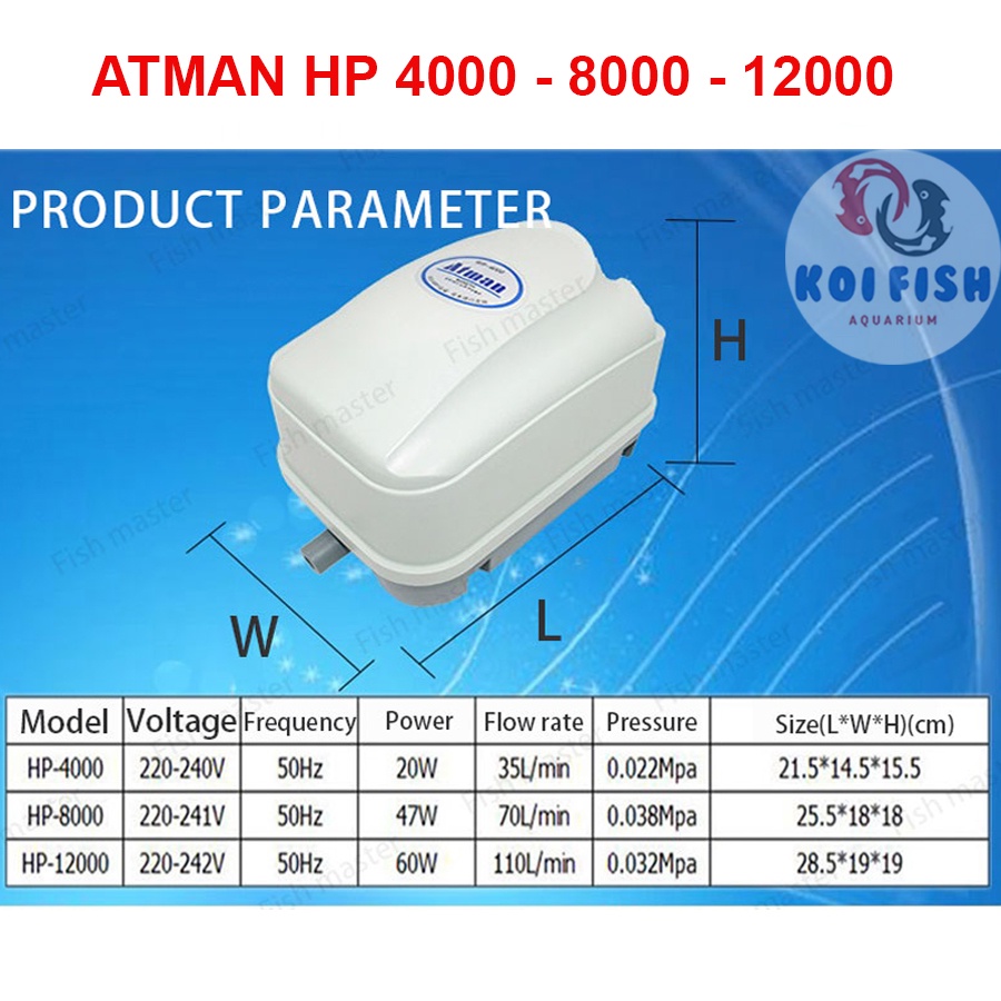 Máy sủi oxy cho hồ cá Koi Atman HP 4000 - 16000