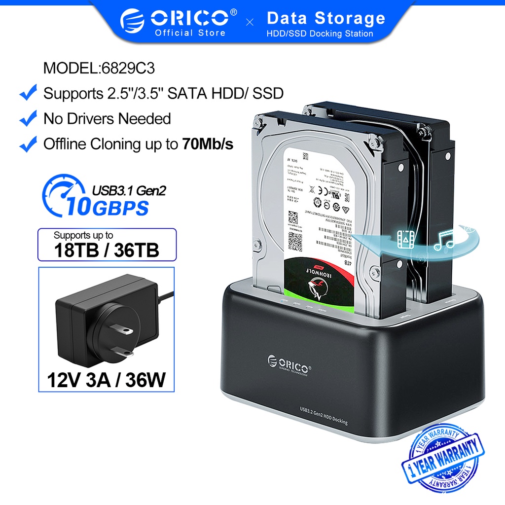 Đế Gắn Ổ Cứng Ngoài ORICO USB 3.0 SATA I / II / III Cho 2.5 / 3.5in HDD SSD / Chức Năng Sao Chép 18TB Hỗ Trợ 6829