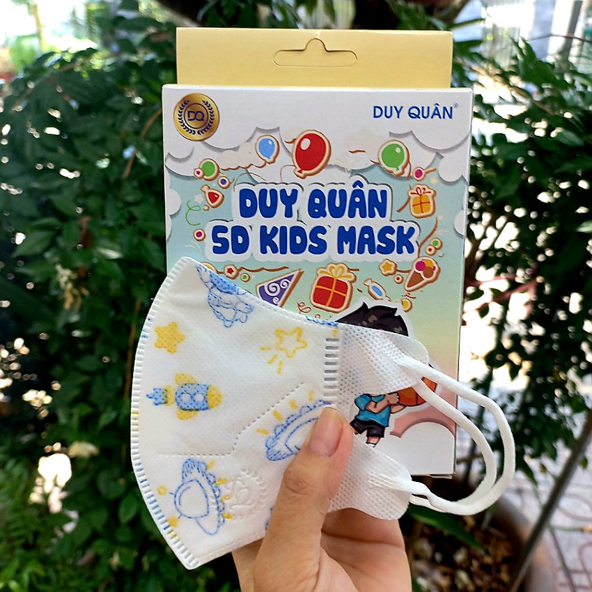 Khẩu trang 5D trẻ em Hồng Quân, 3 lớp kháng khuẩn, dây đeo co dãn,nhiều hình đáng yêu