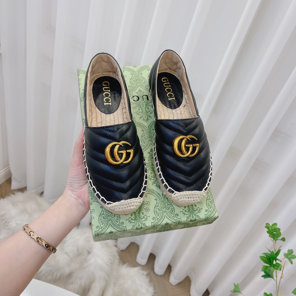 Giầy bệt da trần chỉ viền cói đế cao su cao cấp