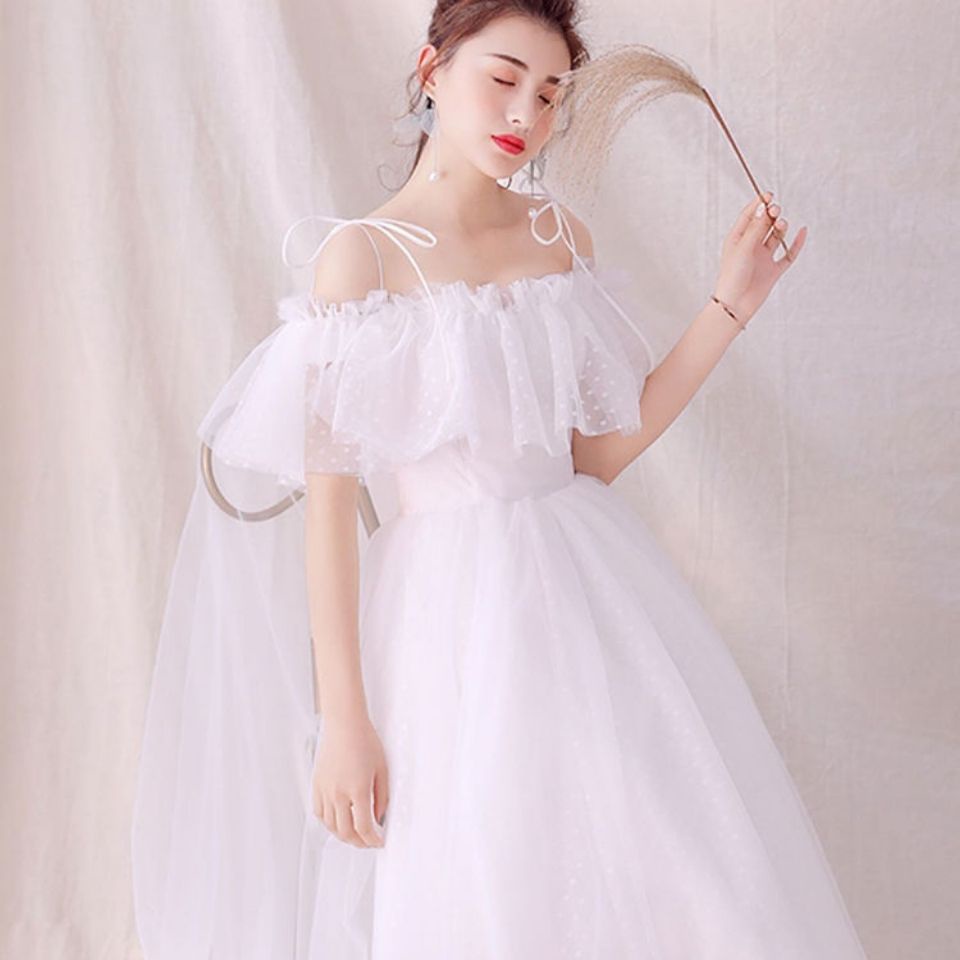Đầm Cưới Một Dây Màu Trắng Kiểu Công Chúa Mori Pháp Đơn Giản Nhẹ Nhàng Làm Đạo Cụ Chụp Ảnh Cưới Du Lịch Ngoà