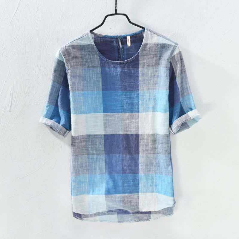Áo Thun cotton Lanh Mỏng Tay Ngắn Cổ Tròn Họa Tiết Kẻ Sọc Thời Trang Mùa Hè Mới Cho Nam