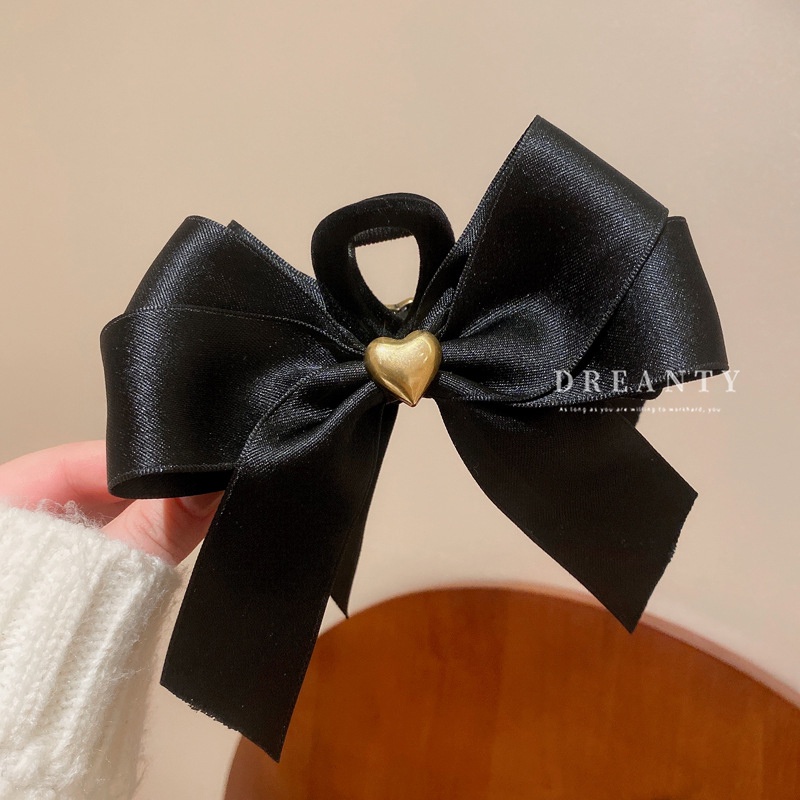 Kẹp Tóc Đính Nơ Họa Tiết Trái Tim Đơn Giản Thời Trang Thu Đông