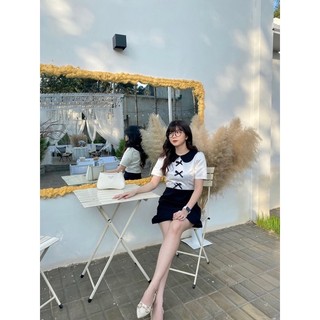 Đầm Cổ Bèo Phối Đen Trắng (ẢNH THẬT)