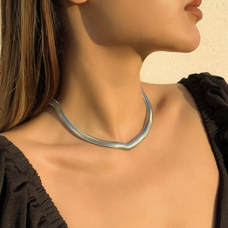 Vòng cổ Xương Rắn Màu Bạc Dày Thép Titan Không Gỉ - Dây chuyền Đơn Giản Quyến Rũ unisex cho nam nữ