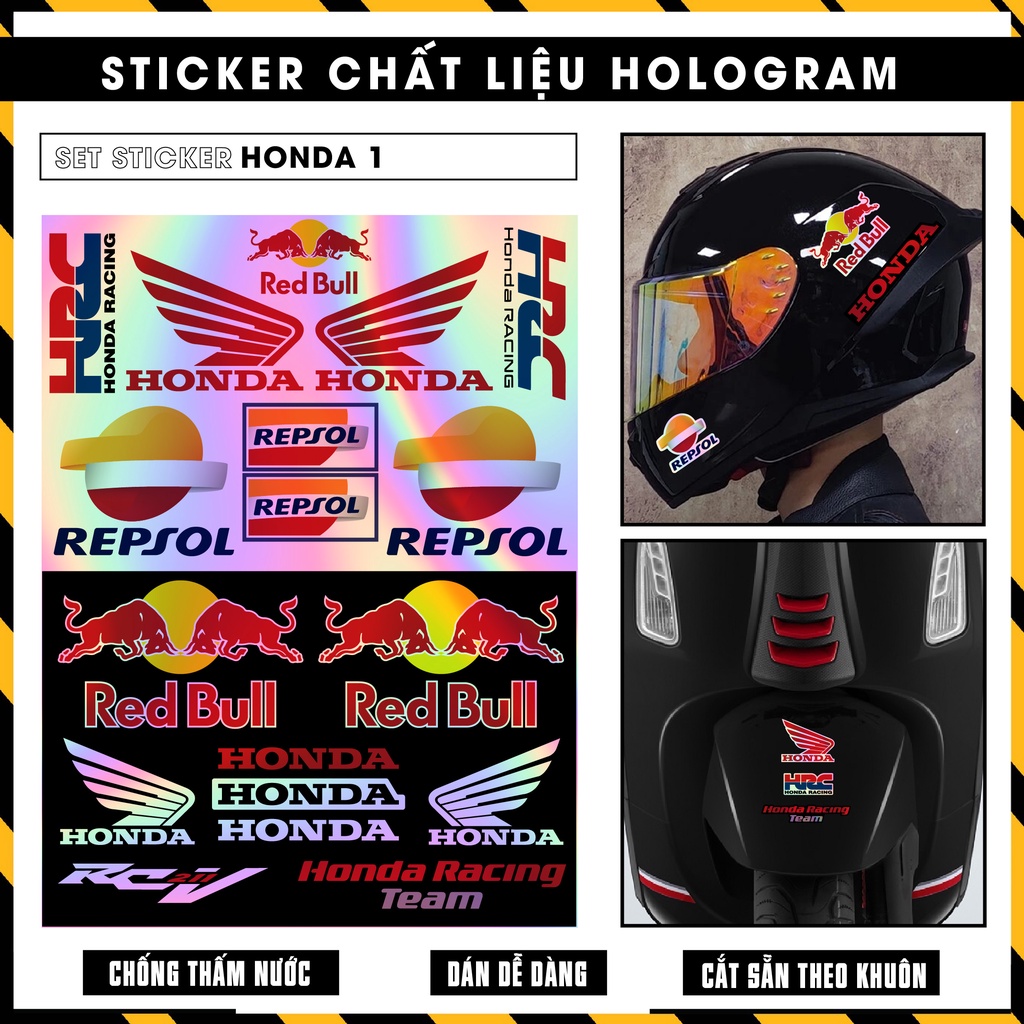 Tem Sticker Honda 1 Đổi Màu Dán Xe Máy Mũ Bảo Hiểm Điện Thoại Laptop ... | Team Decal Hình Dán Honda Repsol Redbull ...