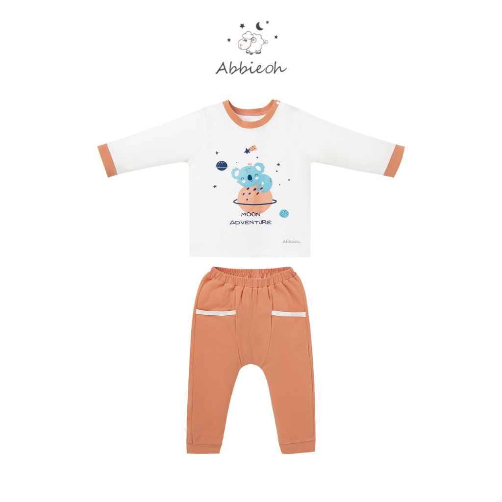 Bộ quần áo dài tay cài vai ABBIEOH chất liệu cotton cho trai bé gái 6 tháng đến 3 tuổi BO381 AW21 BO363