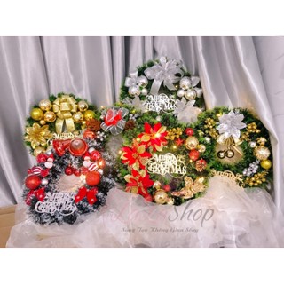 [HỎA TỐC] Vòng nguyệt quế trang trí giáng sinh cao cấp có đèn led kèm phụ kiện, Vòng trang trí cửa kính noel Lala