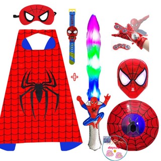 SET Khiên thủ áo choàng đồ bộ hoá trang người nhện Spiderman đồ chơi siêu nhân cho bé