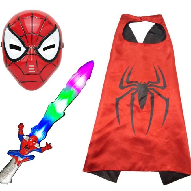 SET Khiên thủ áo choàng đồ bộ hoá trang người nhện Spiderman đồ chơi siêu nhân cho bé