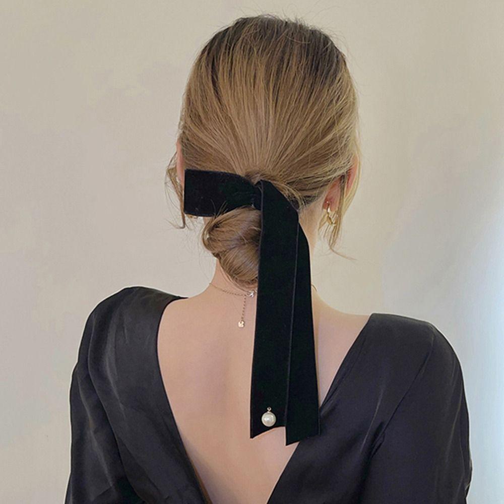 Kẹp Tóc Nơ Ruy Băng Dài Bằng Vải Nhung Dễ Thương Dành Cho Bạn Nữ