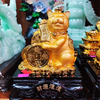 Tượng mèo phong thủy ôm thỏi vàng linh vật may mắn, tài lộc, sung túc