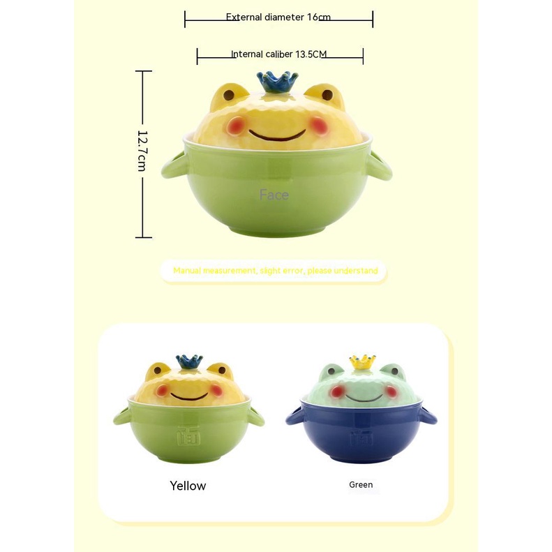Bát Ăn Cơm / Salad Bằng Gốm Sứ Tráng Men Hình Ếch Hoạt Hình Nhật Bản Tức Thì Có Tay Cầm Dành Cho Trẻ Em