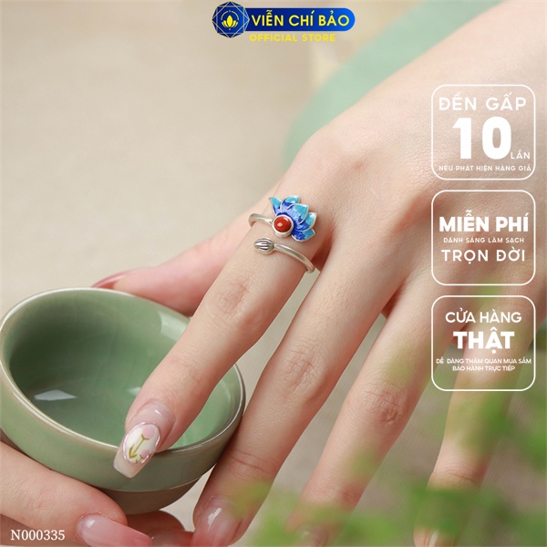 Nhẫn hoa sen xanh chất liệu bạc Thái 925 thời trang phụ kiện trang sức nữ Viễn Chí Bảo N000335