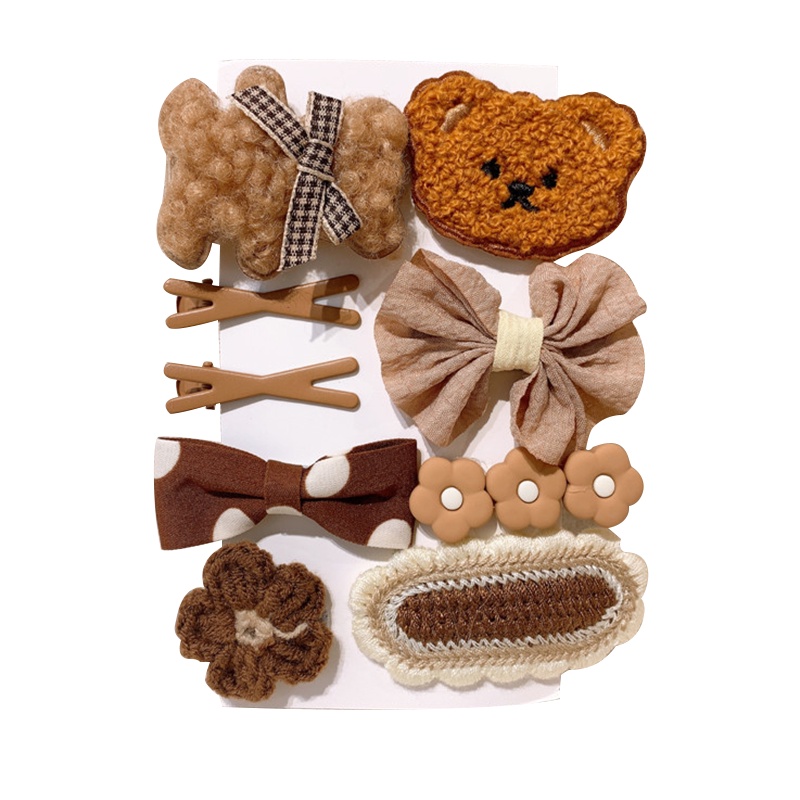 Set 9 Kẹp Tóc Hình Gấu Hoạt Hình Dễ Thương Cho Bé Gái