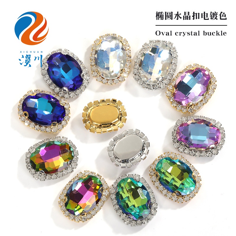 10pcs Khóa Cài Mạ Vàng Hình Oval Đính Đá Pha Lê Nhiều Màu Sắc Dùng Làm Đồ Thủ Công DIY