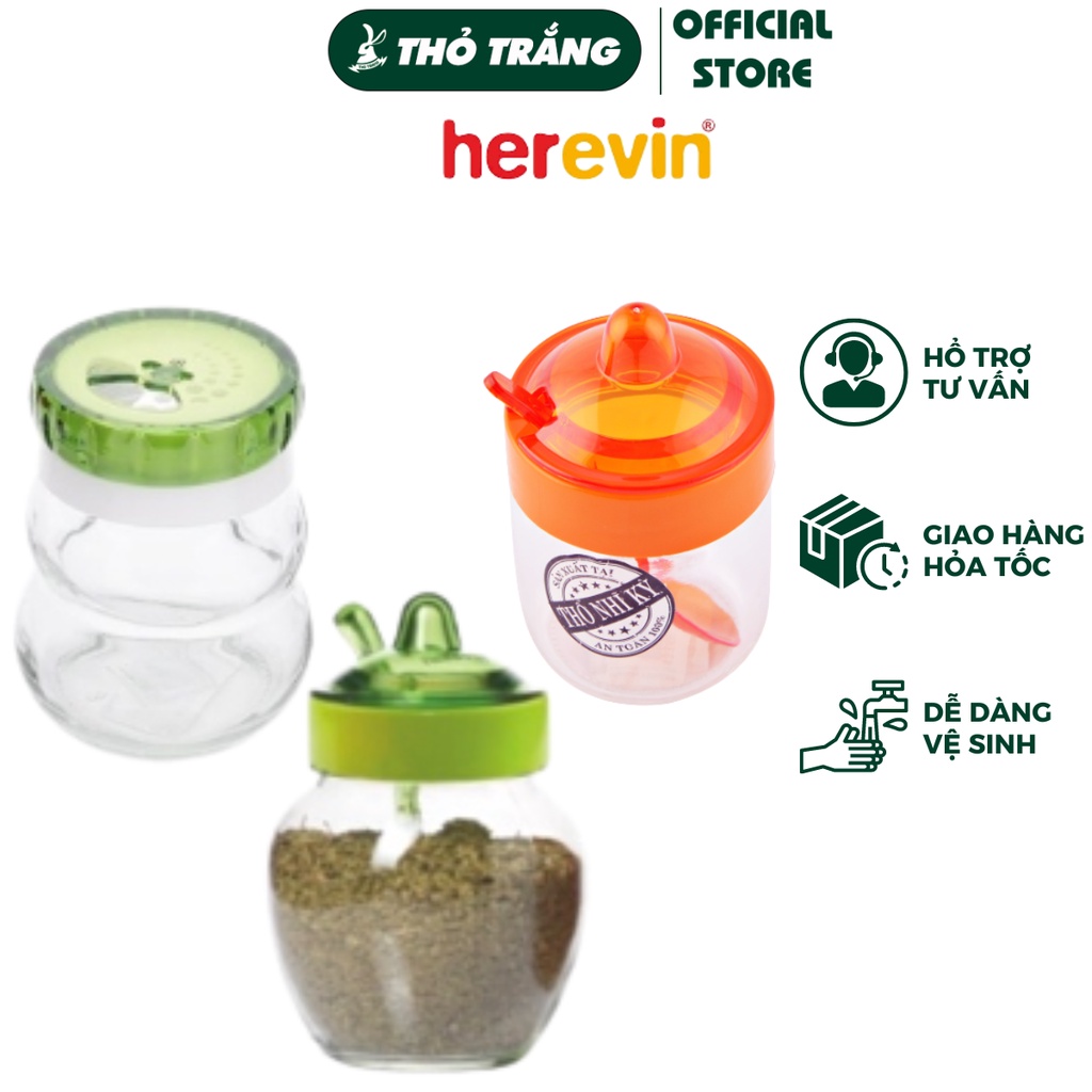 Hũ Lọ Gia Vị Thủy Tinh Tròn Herevin - Nhiều Dung Tích (Giao Màu Ngẫu Nhiên)