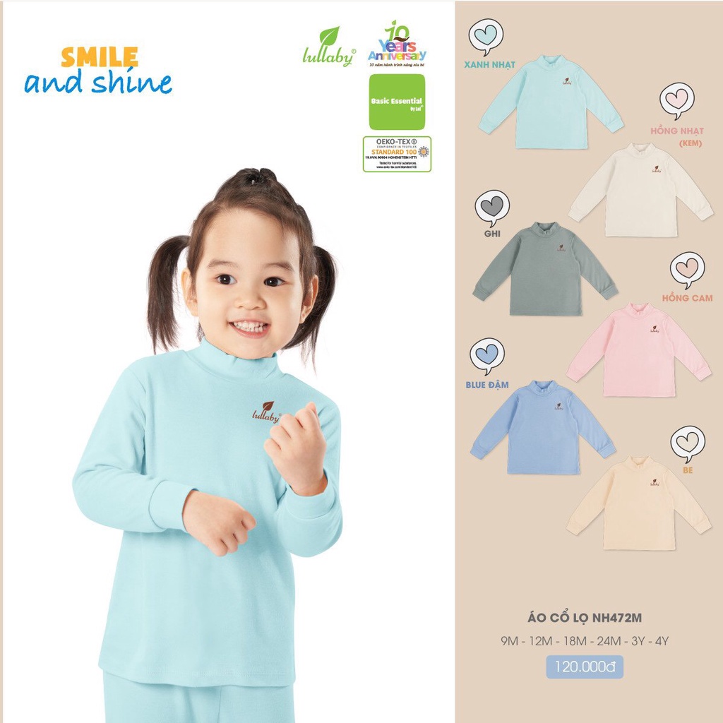 Áo cổ 3p lullaby NH472M cho bé gái/bé trai chất dày dặn