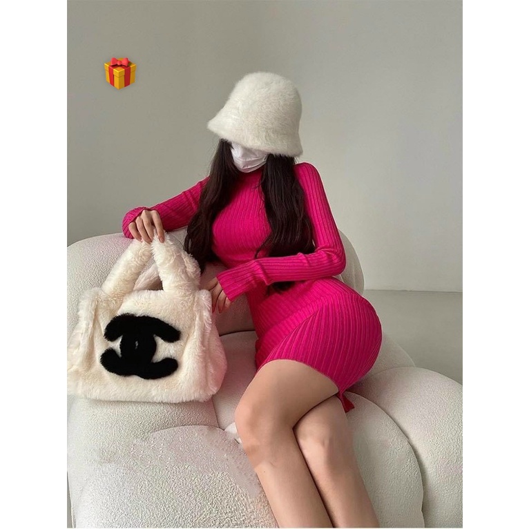 Đầm tay dài gân đũa ôm body hở lưng giọt nước cực xinh