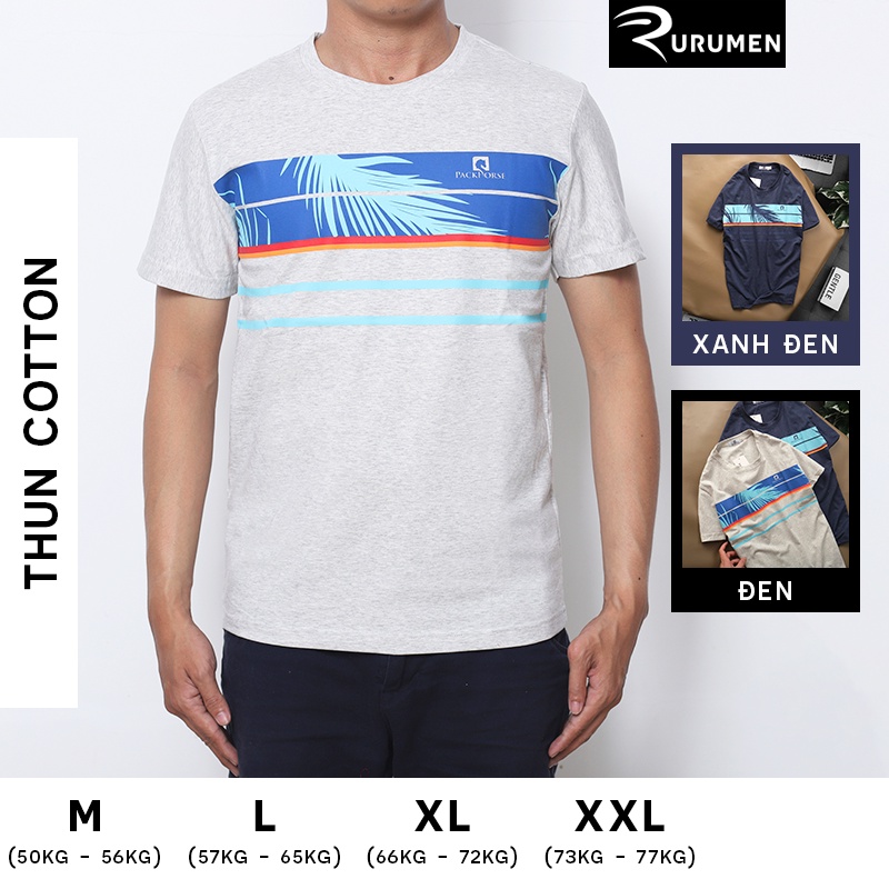 Áo Thun Nam Cổ Tròn In Sọc Ngang Pack House RURUMEN Áo Phông Tay Ngắn Vải Cotton Form Suông VNXK - AB387