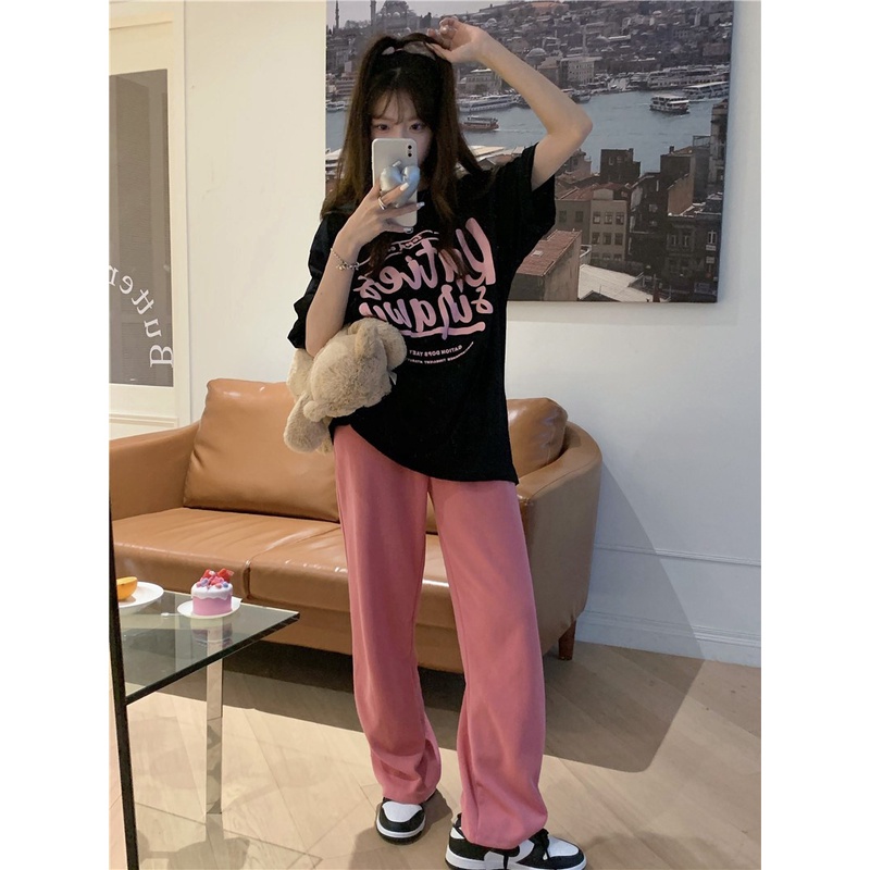 Áo Thun Ngắn Tay Dáng Rộng In Chữ Thời Trang Hàn Quốc Dễ Phối Đồ