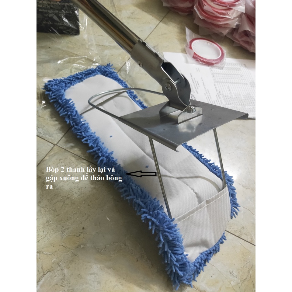 Cây lau nhà công nghiệp nùi San hô cán Inox thẳng dài 135 cm