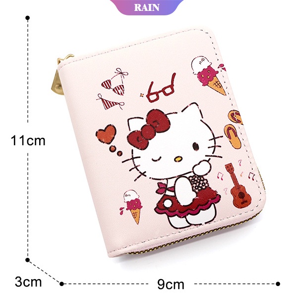 Ví Ngắn Đựng Thẻ / Tiền Xu Nhiều Ngăn Sức Chứa Lớn In Họa Tiết Hoạt Hình Sanrio Hello Kitty Dễ Thương Có Khóa Kéo Cho Nữ