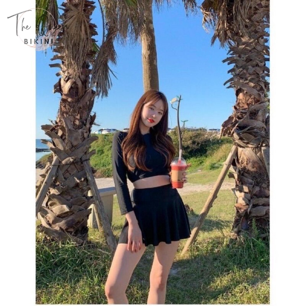 Bikini 2 mảnh Đồ bơi nữ kín đáo Áo Tắm đi biển tay dài váy xinh xắnThe Queen Bikini 056