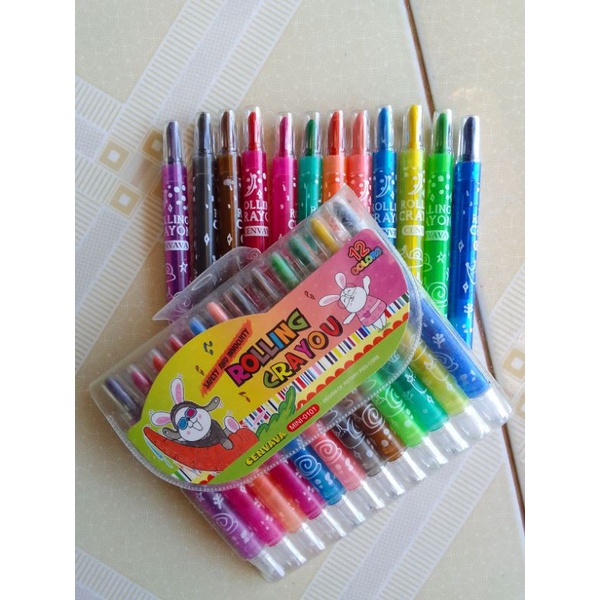 Sáp vặn 12 màu ngắn, 12 màu dài Rolling Crayon túi nhựa