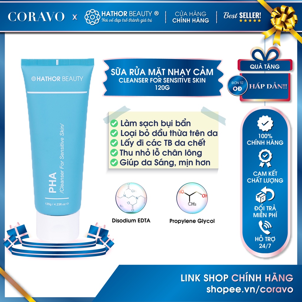 Sữa rửa mặt da nhạy cảm Sạch bụi bẩn Dầu thừa An toàn với da CLEANSER FOR SENSITIVE SKIN Hathor Beauty 120ml - Coravo