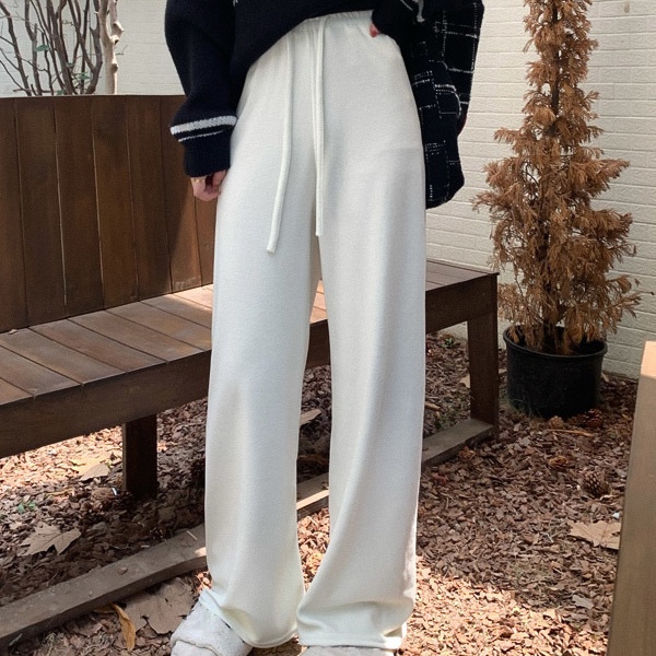 Quần dài SUXI ống rộng lưng cao phối dây rút thời trang mùa thu cho nữ có size lớn