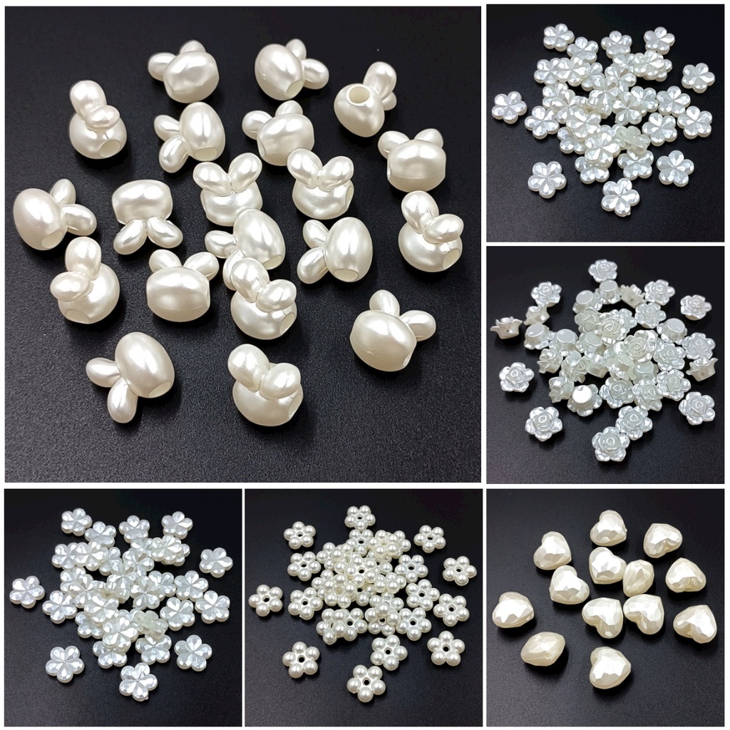 Set 10 / 20 / 30 Hạt Ngọc Trai Nhân Tạo Hình Đầu Thỏ Hoa Bằng ABS Làm Trang Sức DIY