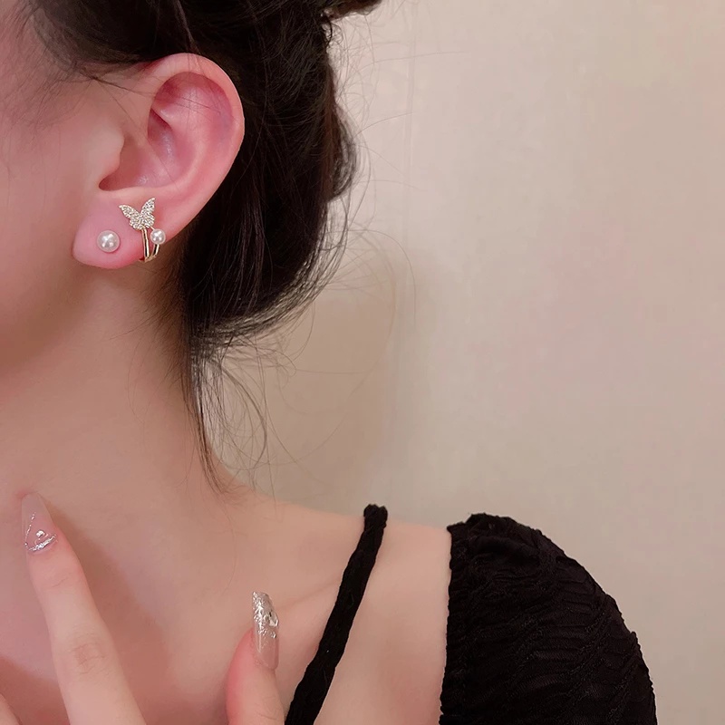 Bông Tai Hình Bướm Đính Ngọc Trai Sang Trọng Cho Nữ