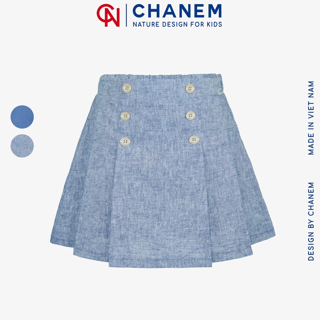Chân váy đi học bé gái MILA CHANEM chất bò giấy/thô đũi xếp ly phối 6 nút, có quần trong, cho bé từ 1 - 10 tuổi