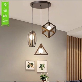 Bộ đèn chùm thả 3 đèn bàn ăn hình học kèm bóng
