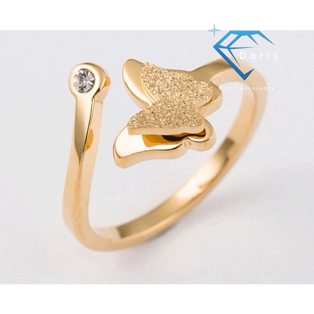 Nhẫn nữ Doris titan bướm phun cát free size Gold / Silver / Rose Gold J1-403