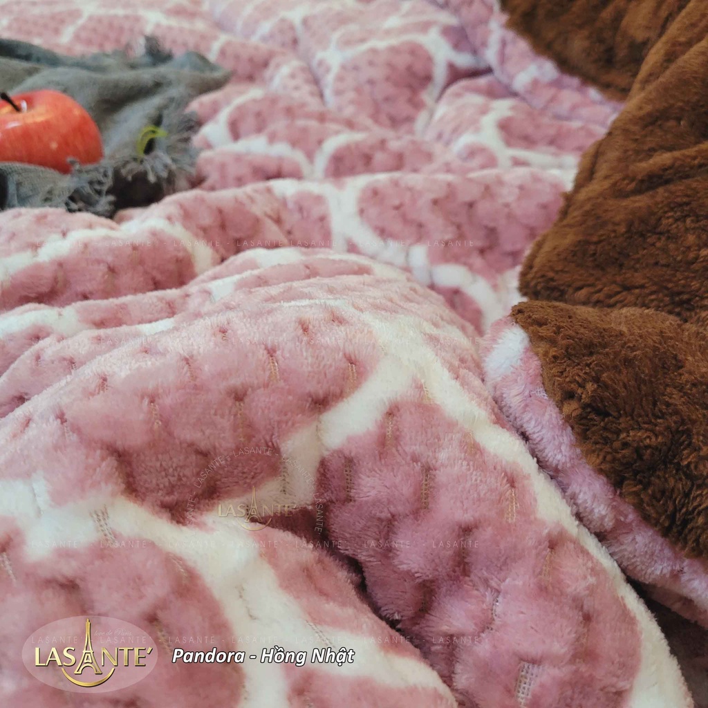 Chăn lông cừu Lasante' cao cấp phong cách Pháp 3 lớp dày dặn ấm áp màu Pandora hồng nhật siêu rộng 1m6x2m2, 2.1x2.4m